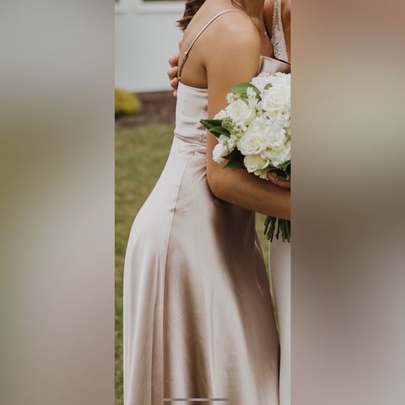 Birdy Grey Lisa Long Satin Bridesmaid Dress - Taupe - Picture 4 of 4